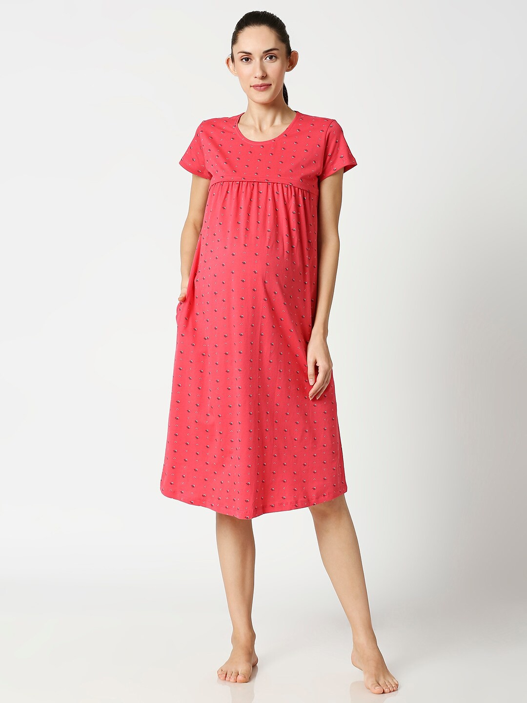 

AV2 Women Pink Printed Maternity Nightdress