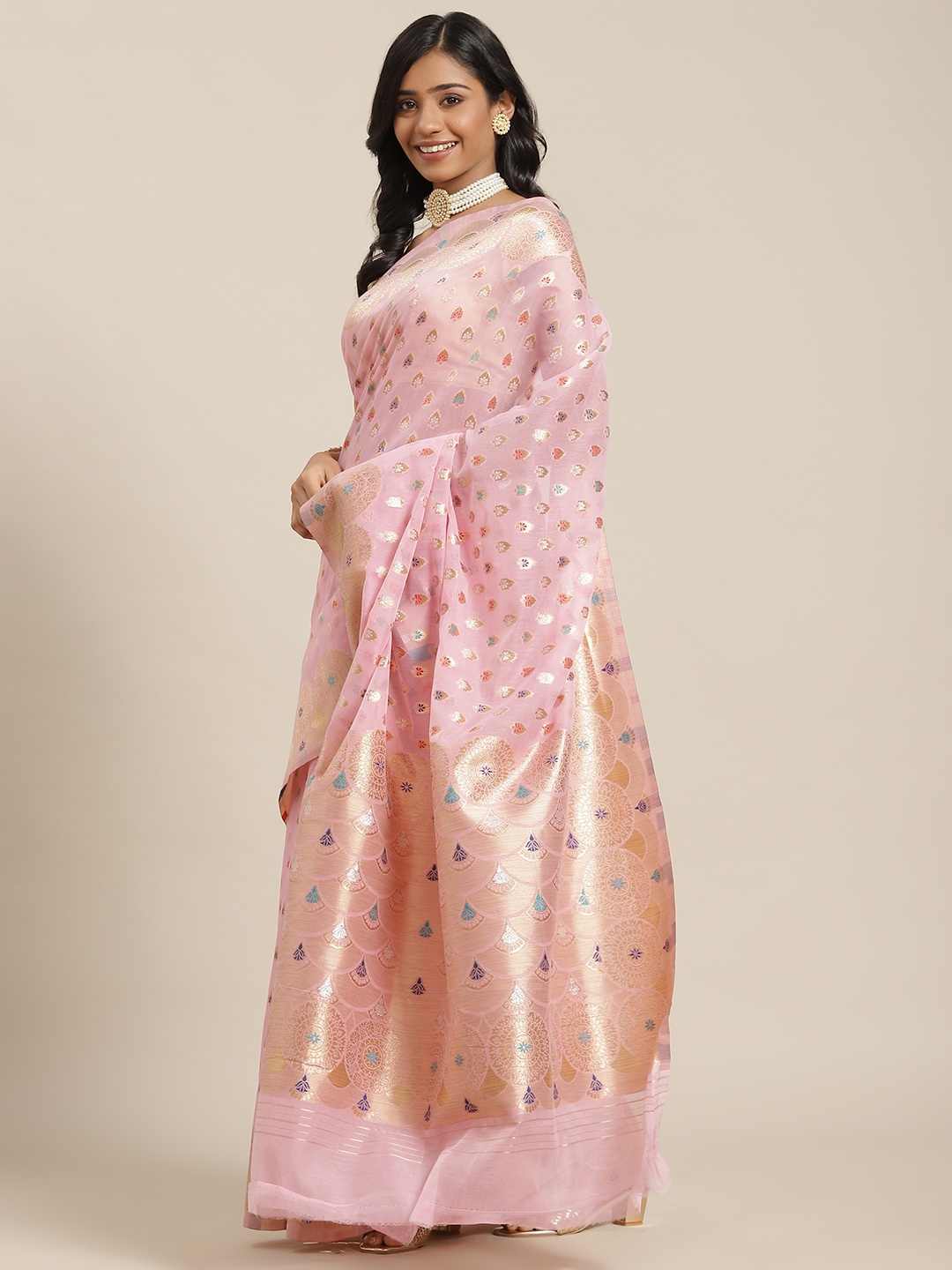 

Libas Pink & Gold Ethnic Motifs Brocade Saree