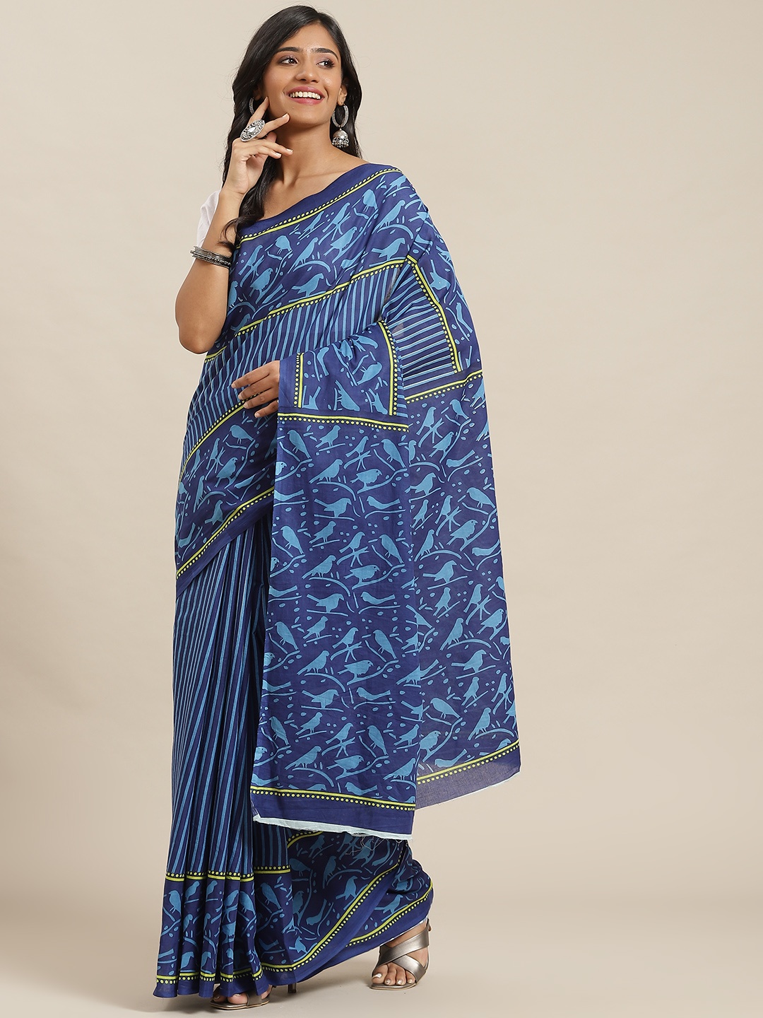

Libas Blue Ethnic Motifs Pure Cotton Saree