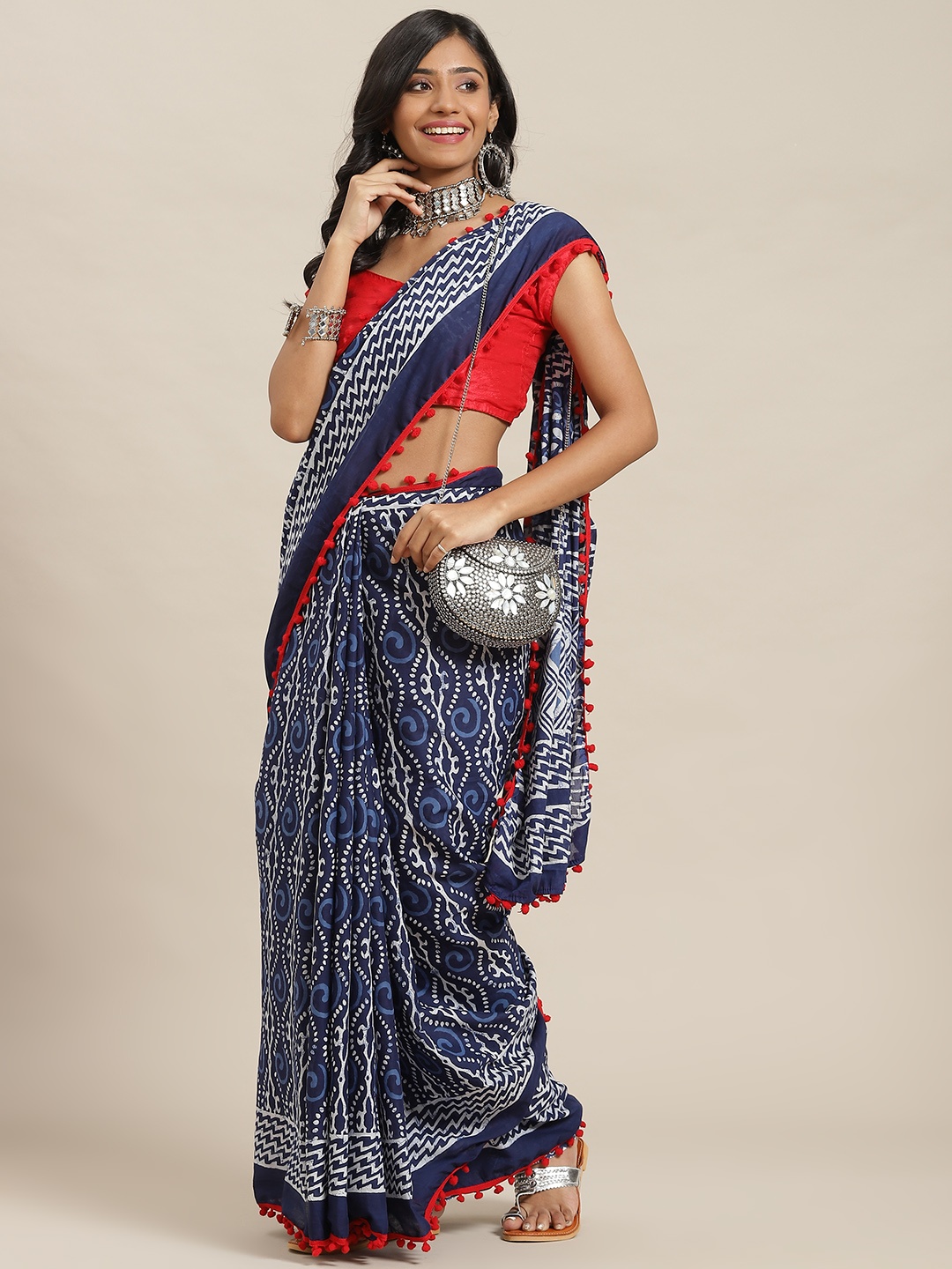 

Libas Blue & White Ethnic Motifs Pure Cotton Saree