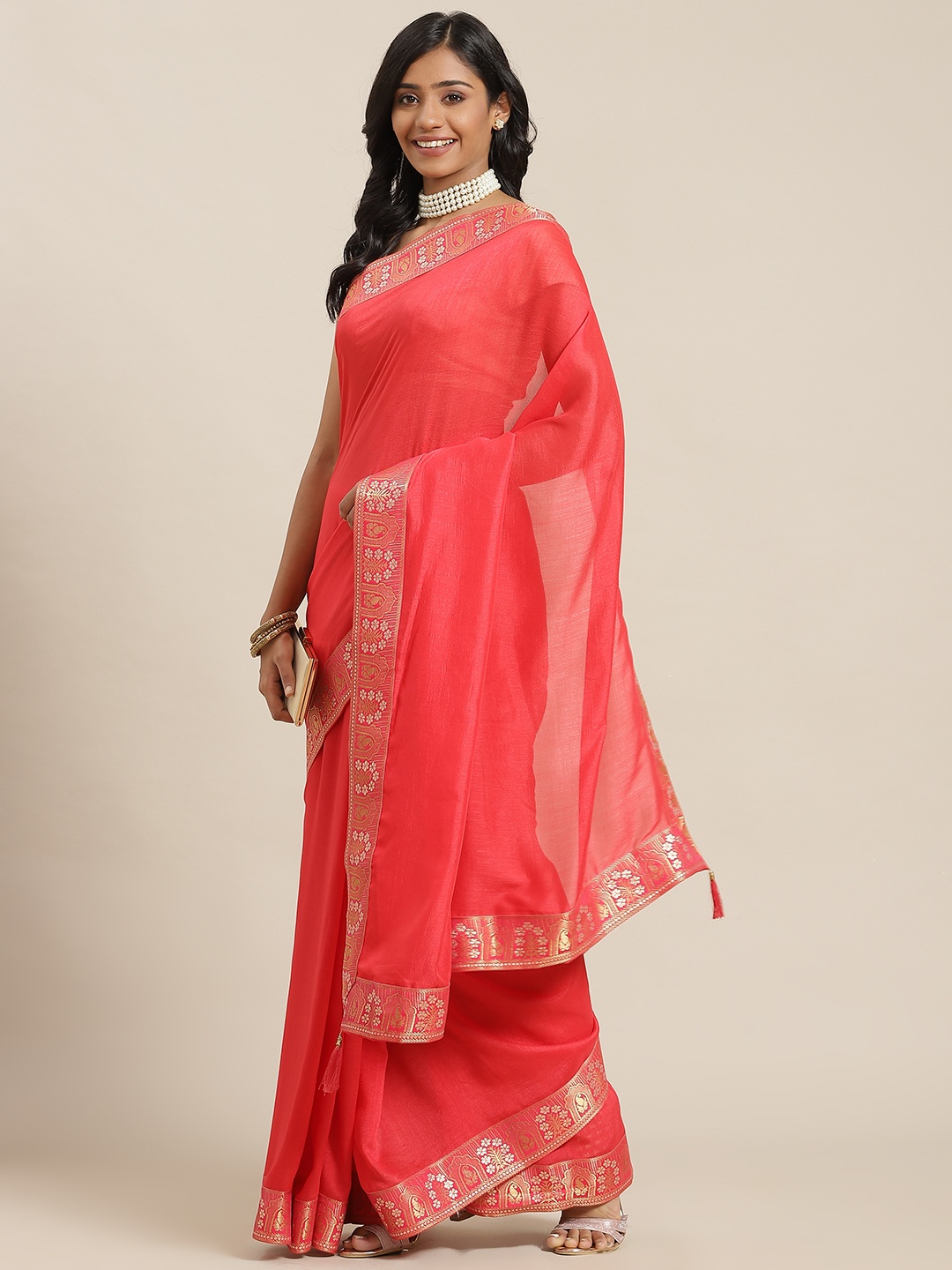 

Libas Red Silk Blend Saree