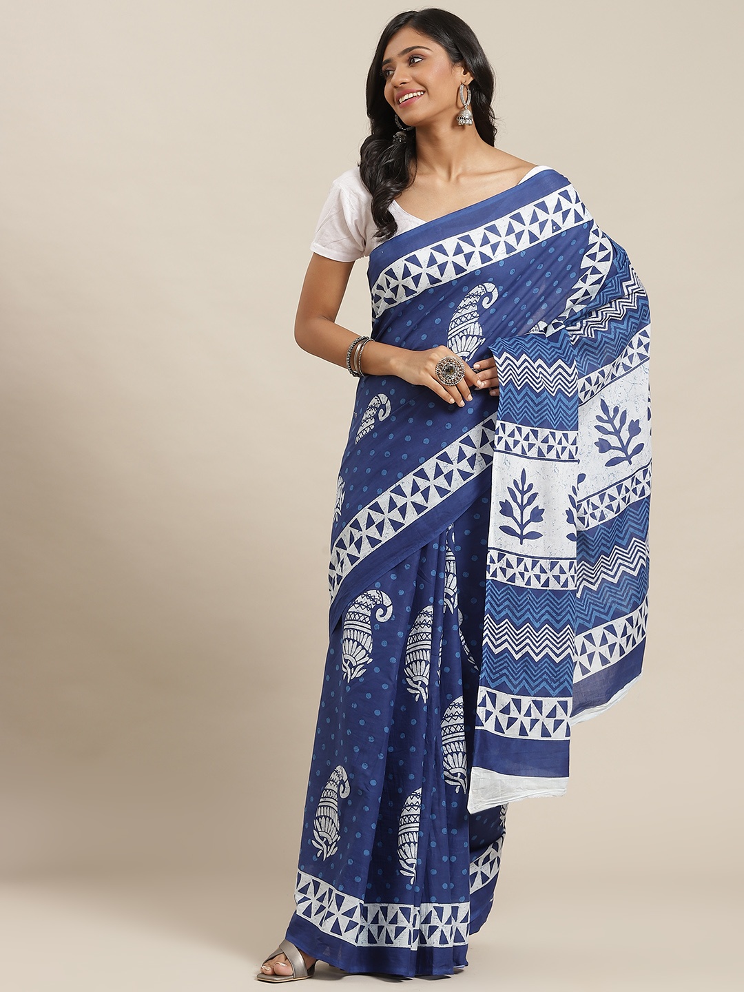 

Libas Blue Paisley Pure Cotton Saree