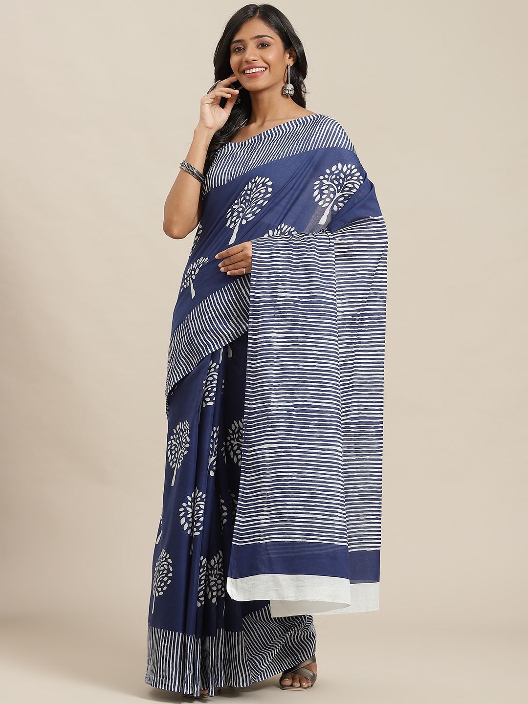 

Libas Blue Ethnic Motifs Pure Cotton Saree