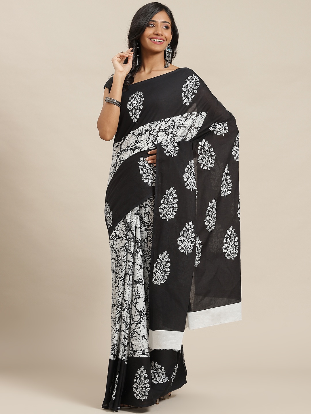 

Libas Black & White Batik Pure Cotton Saree