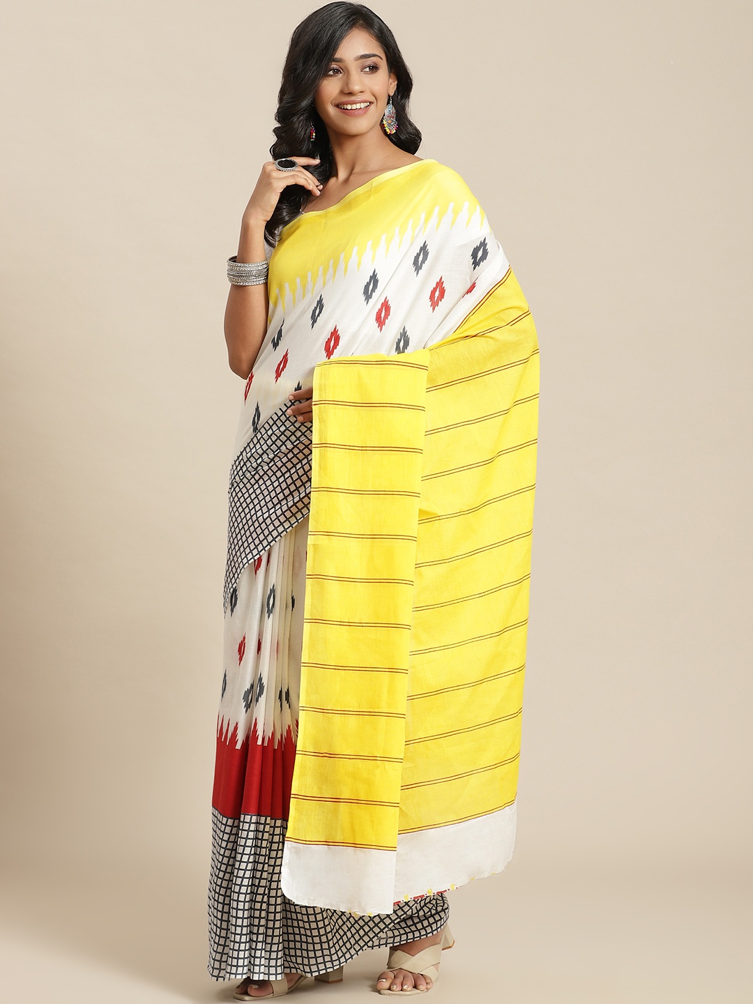 

Libas Yellow & White Pure Cotton Saree