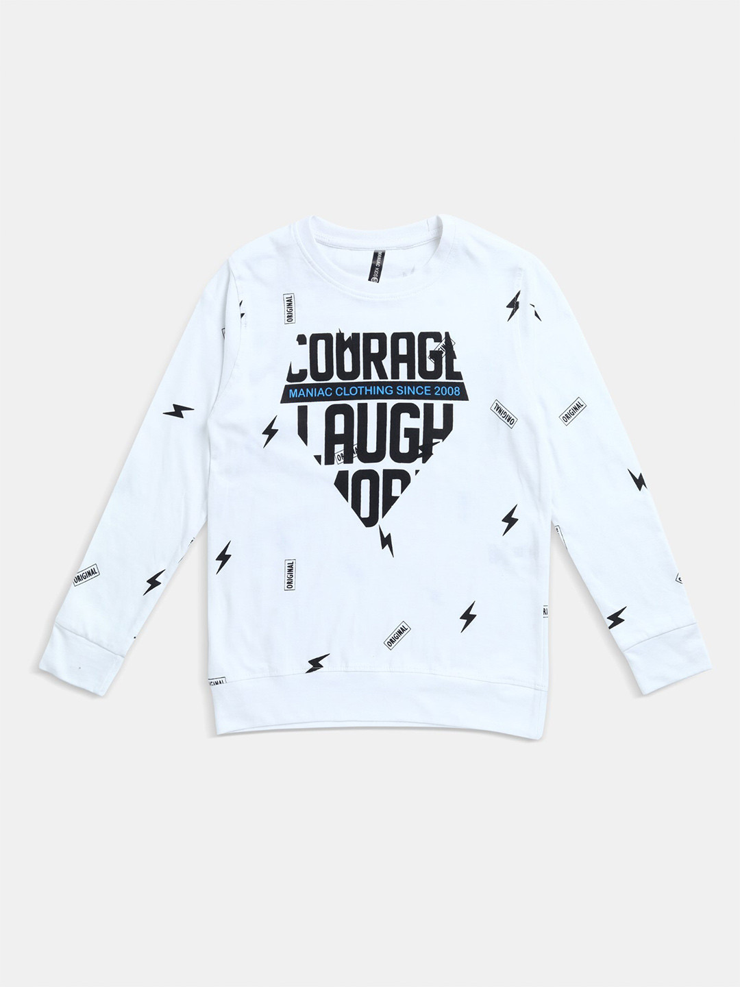 

Maniac Boys White & Black Typography Printed Slim Fit T-shirt