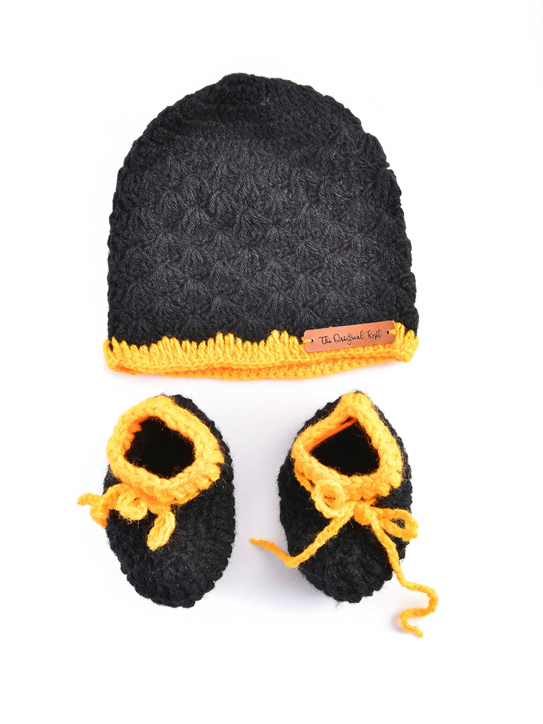 

The Original Knit Unisex Kids Black & Yellow Self Design Acrylic Beanie With Booties
