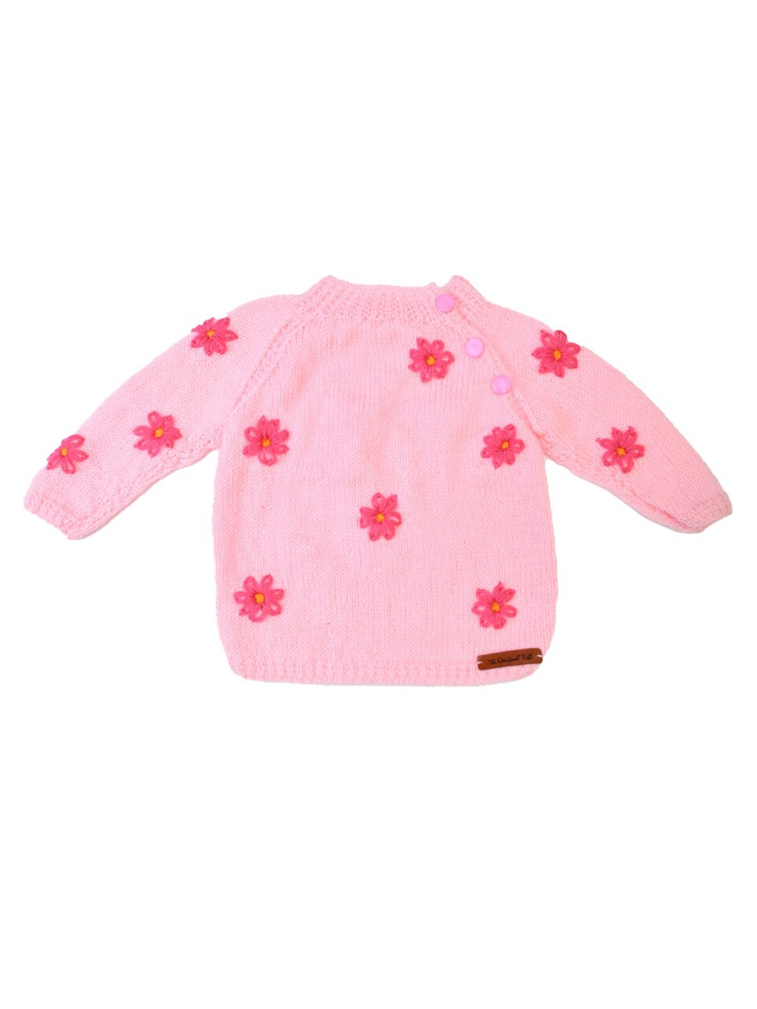

The Original Knit Girls Pink & Yellow Handmade Embroidered Pullover Sweater