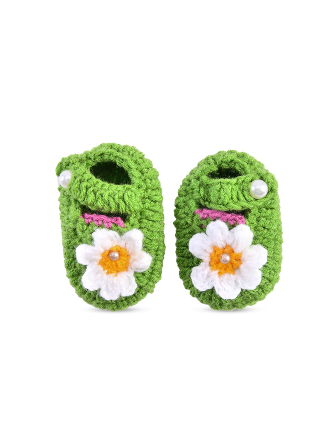 

The Original Knit Infant Girls Green & White Flower Crochet Booties