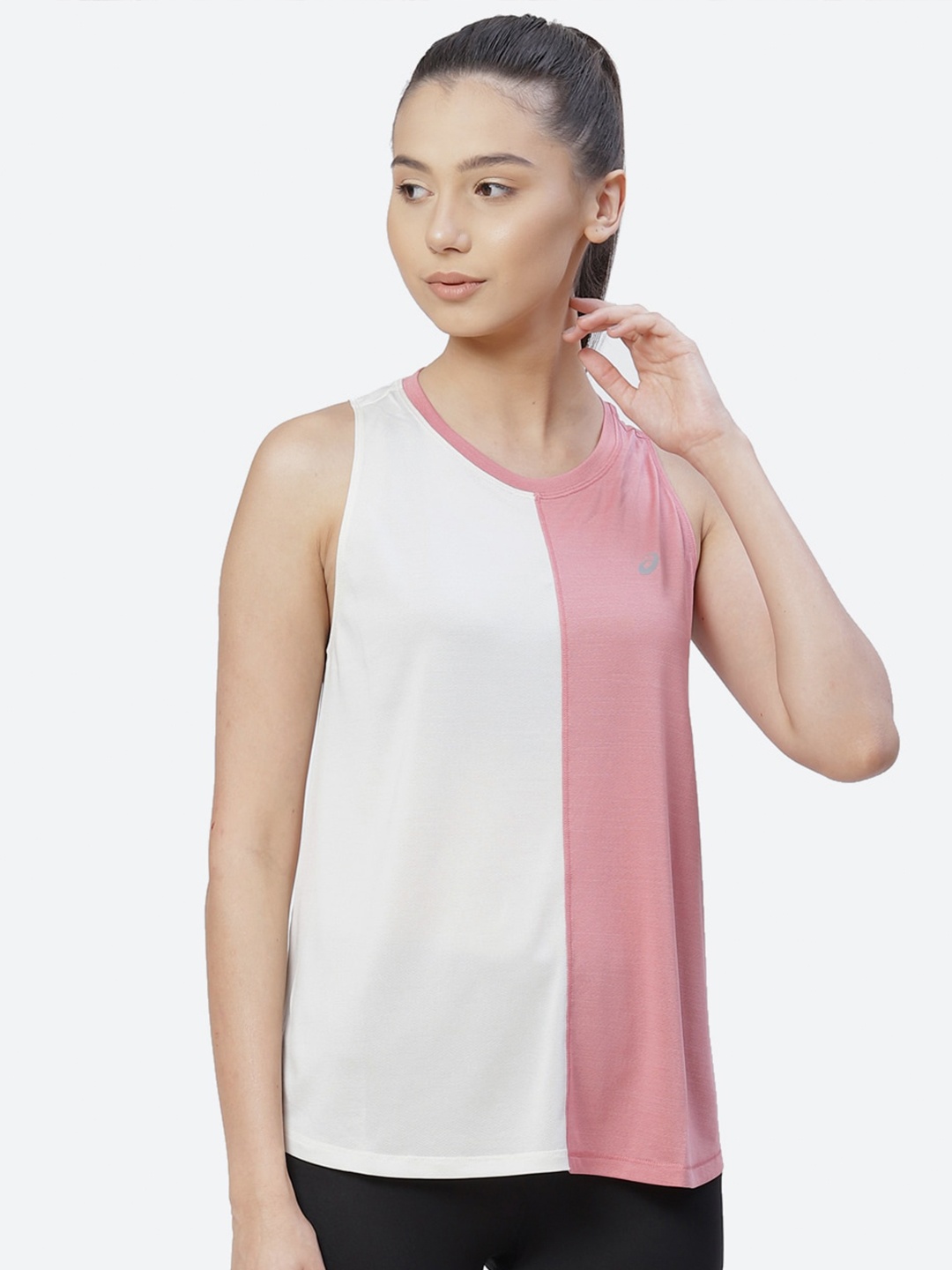 

ASICS Pink & White Colourblocked Tokyo Running Tank Top