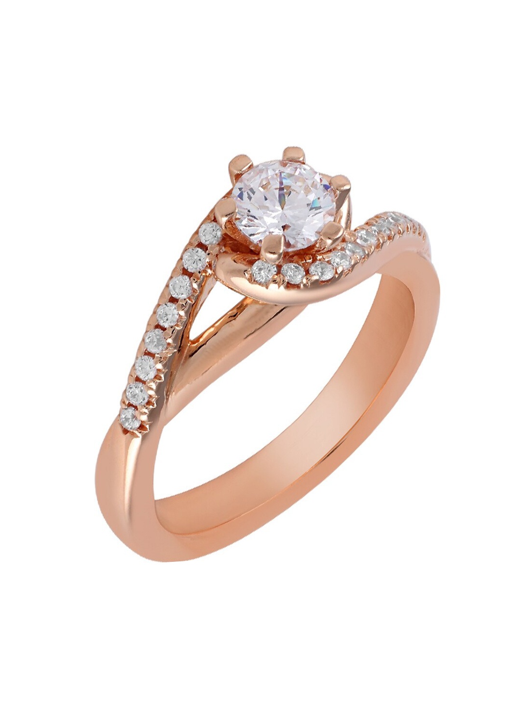 

LA SOULA Women Sterling Silver & Rose-Gold Plated Cubic Zirconia Finger Ring