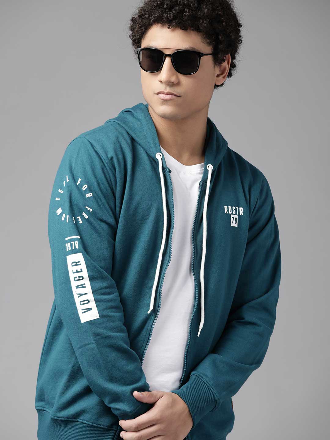 

The Roadster Lifestyle Co. Men Teal Blue Tailored Hooded Jacket
