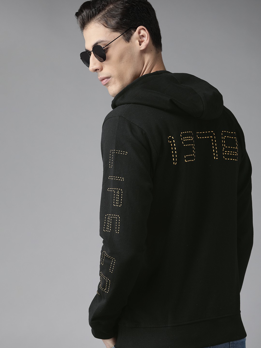 

Roadster Men Black Printed Back Hooded Jacket