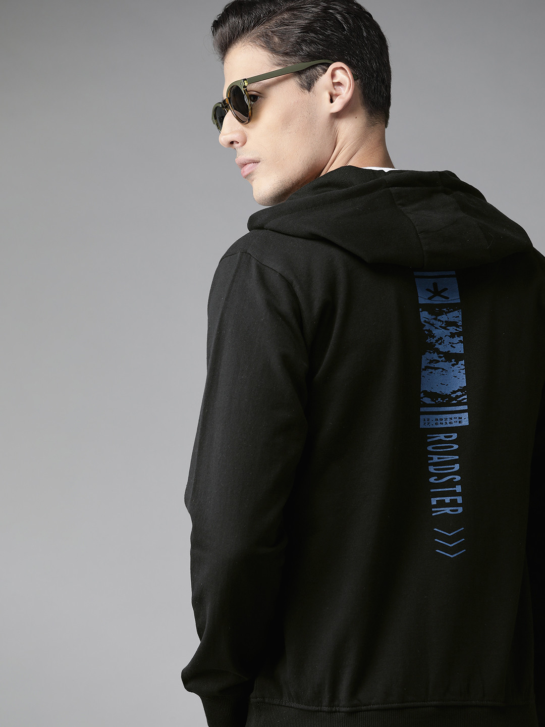 

Roadster Men Black Printed Back Hooded Jacket