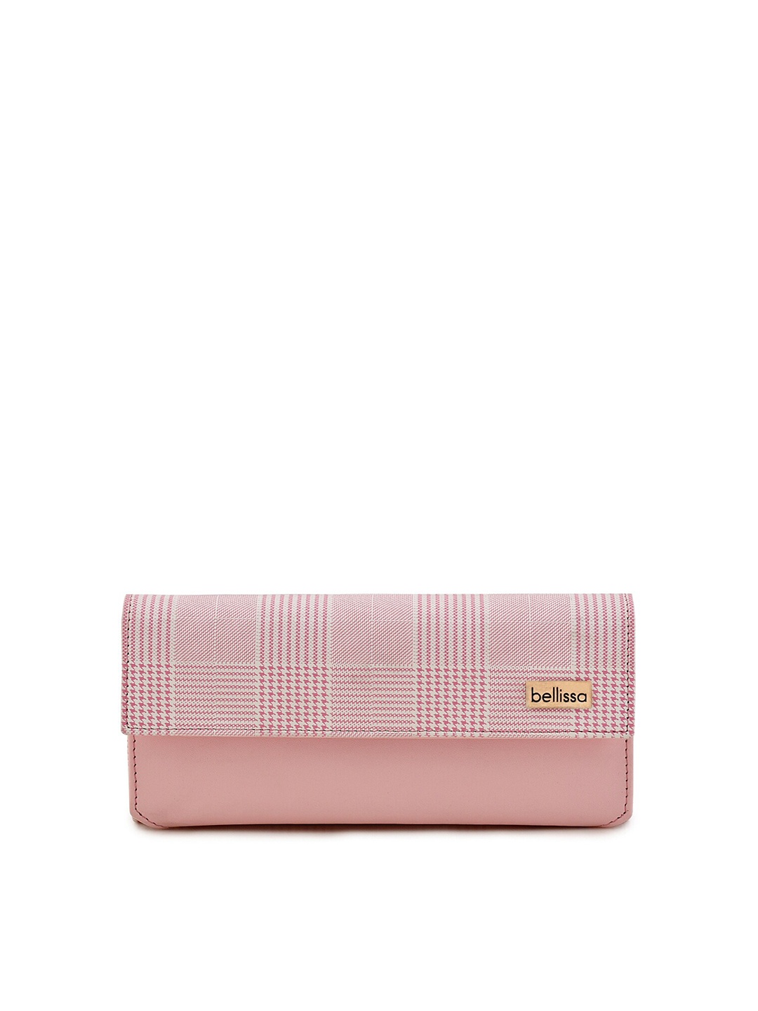 

Bellissa Women Pink & White Checked Zip Detail PU Two Fold Wallet