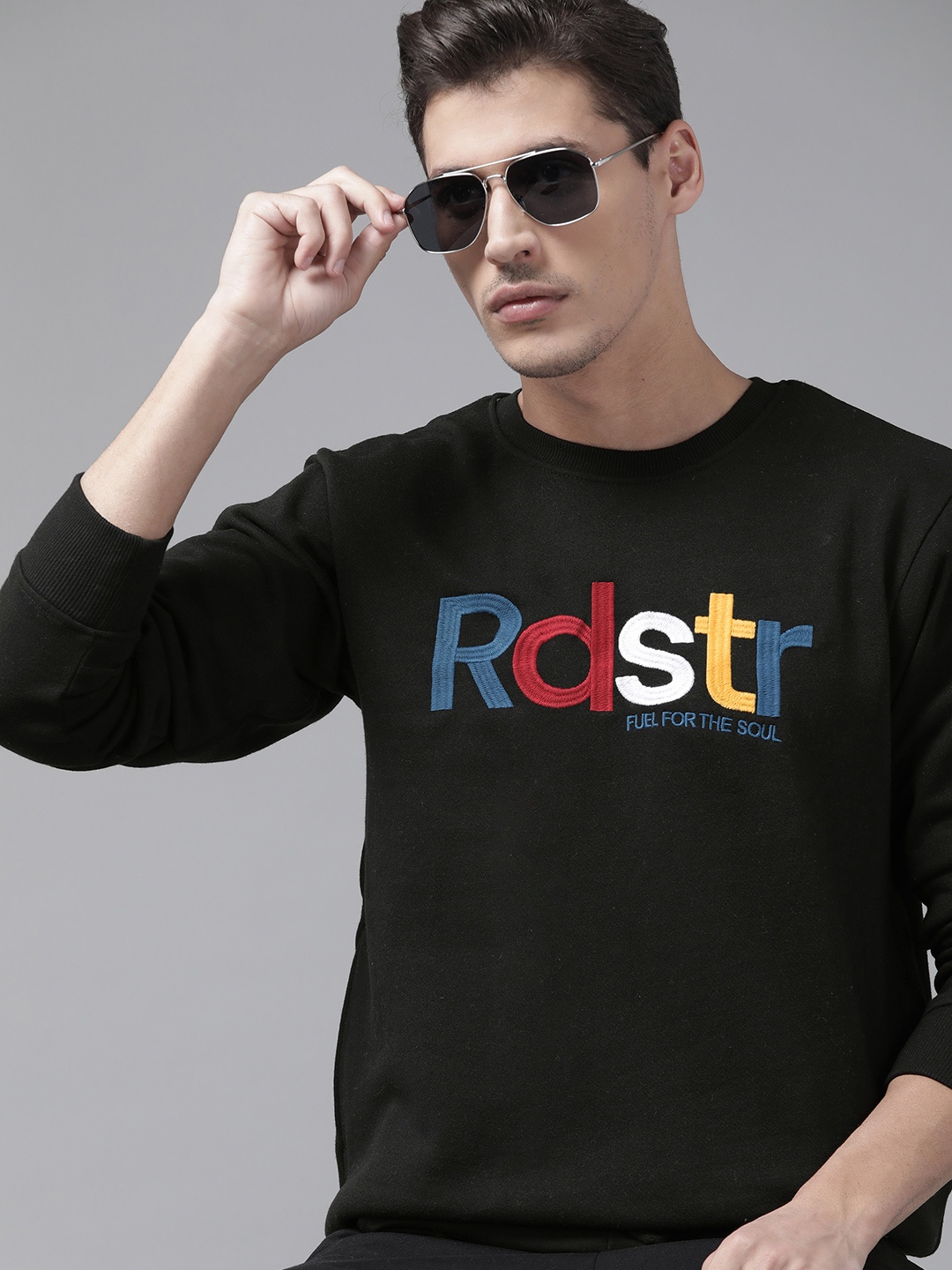 

Roadster Men Black Brand Logo Embroidered Sweatshirt