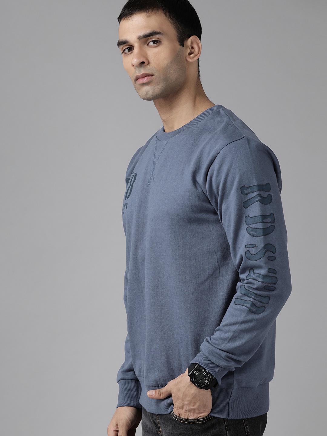 

Roadster Men Blue Solid Sweatshirt with Applique Detail