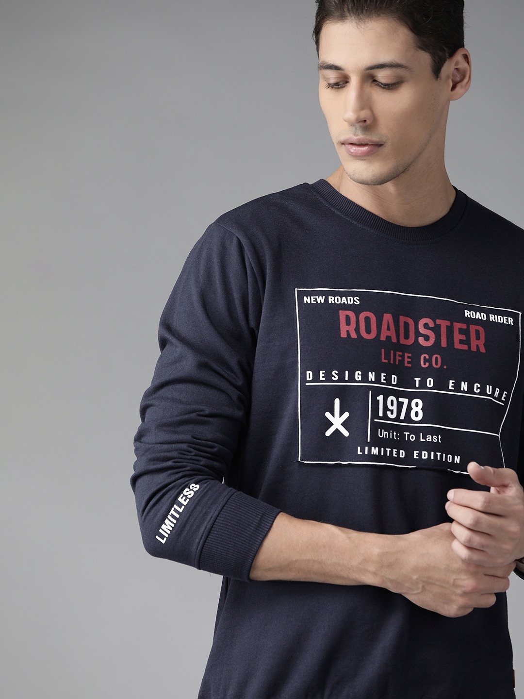 

Roadster Men Navy Blue Brand Logo Print Sweatshirt