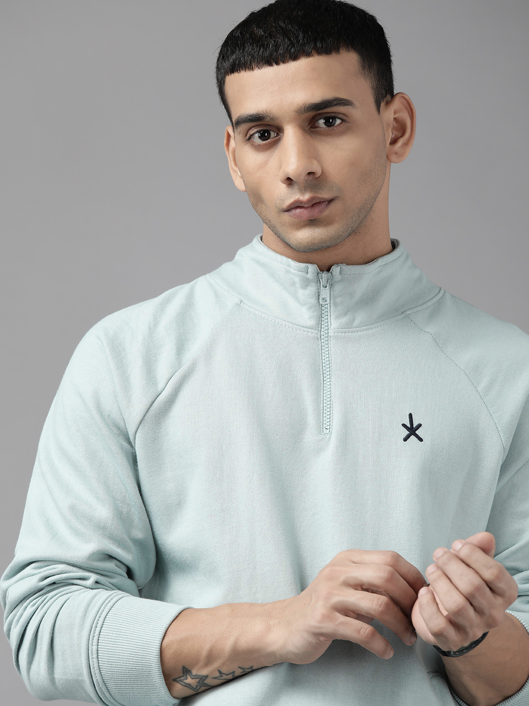 

The Roadster Lifestyle Co. Men Blue Mock Collar Sweatshirt
