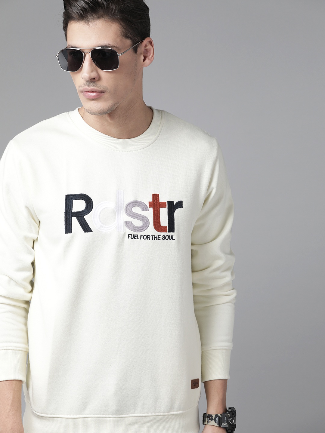 

Roadster Men Off White Brand Logo Embroidered Sweatshirt