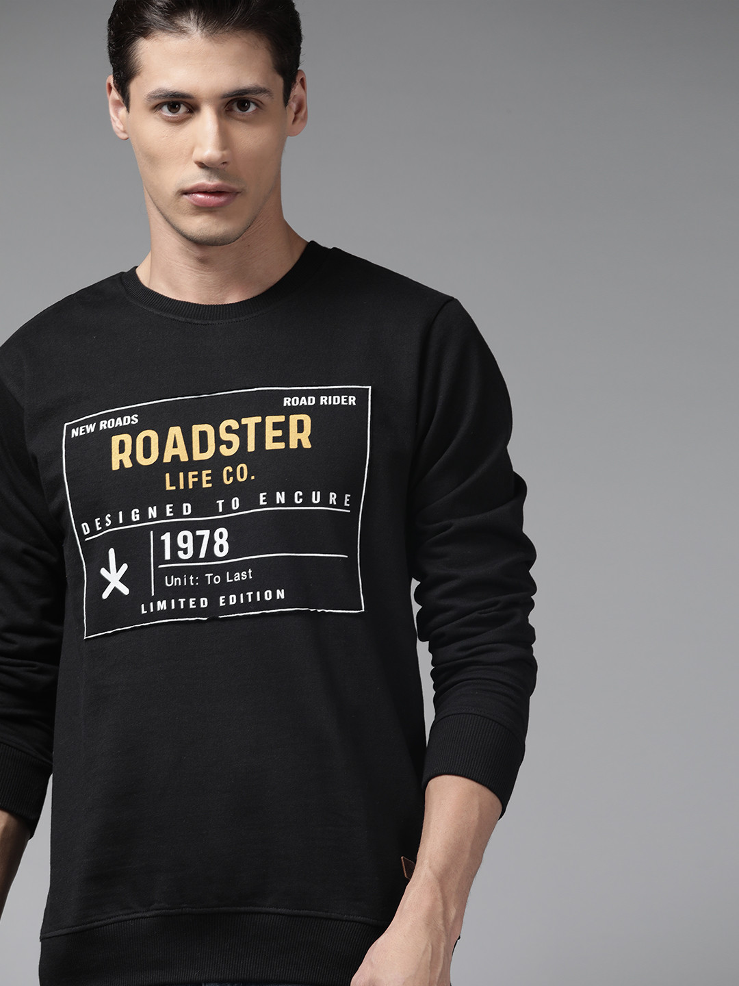 

Roadster Men Black Brand Logo Printed Sweatshirt