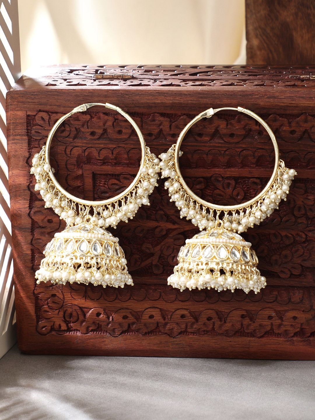

Rubans Gold Plated White Dome Shaped Jhumkas Earrings