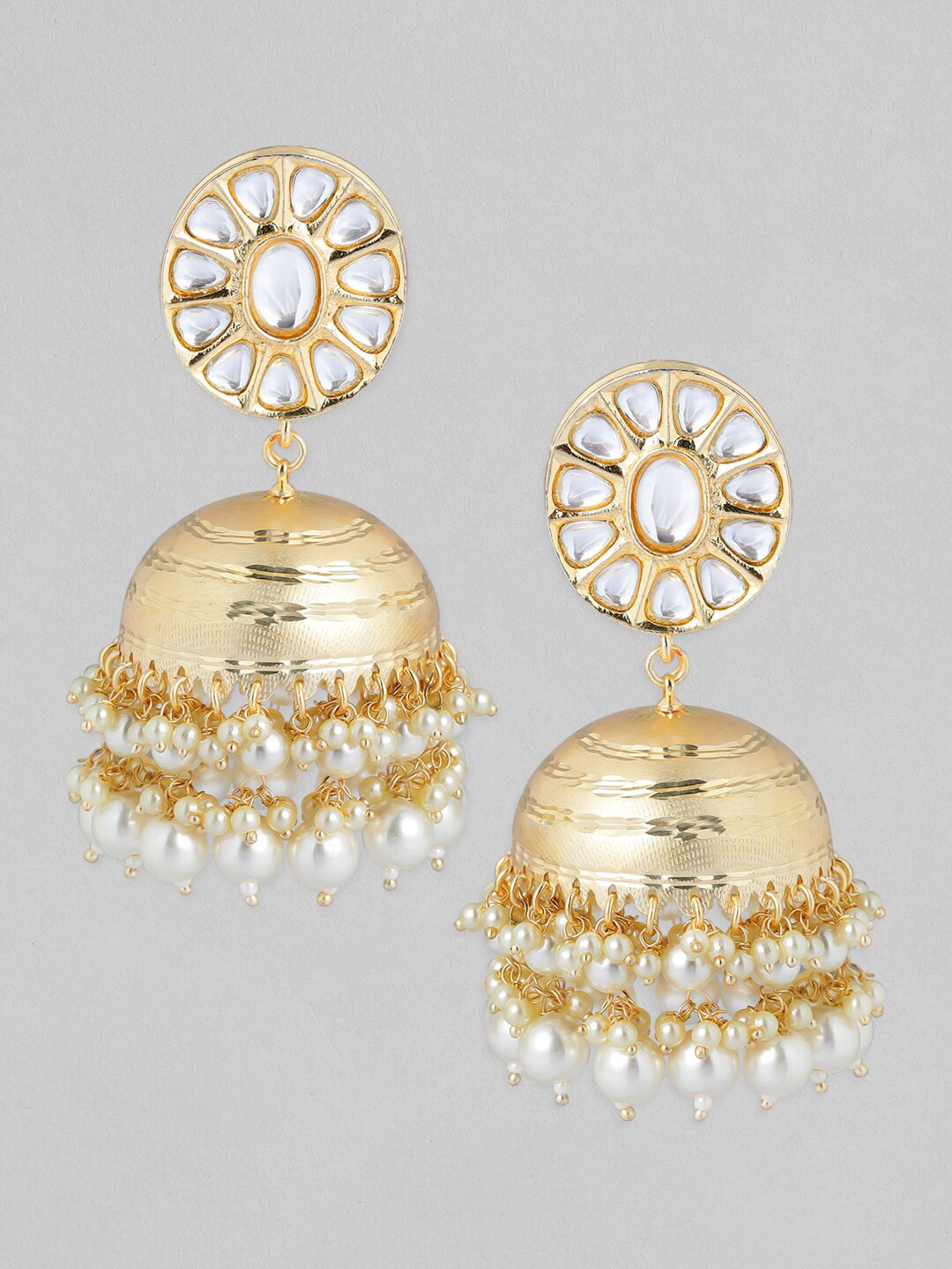 

Rubans Gold-Plated Gold-Toned Dome Shaped Jhumkas Earrings