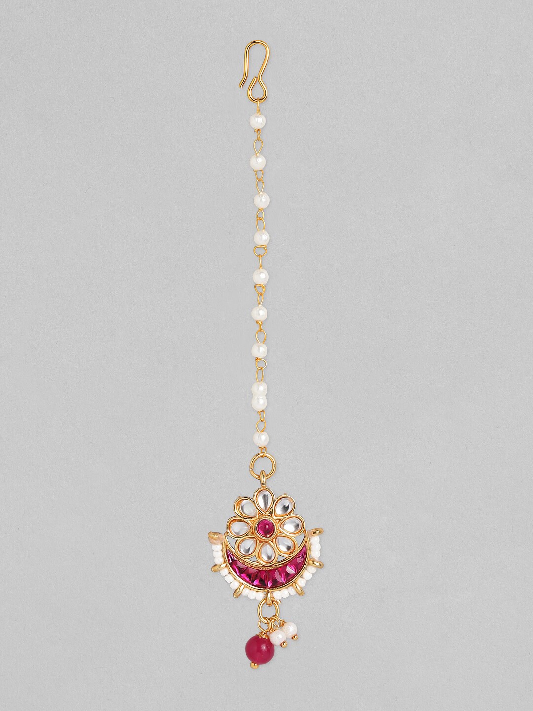 

Rubans Women 24K Gold-Plated & Pink Stone Studded & Beaded Handcrafted Maang Tikka