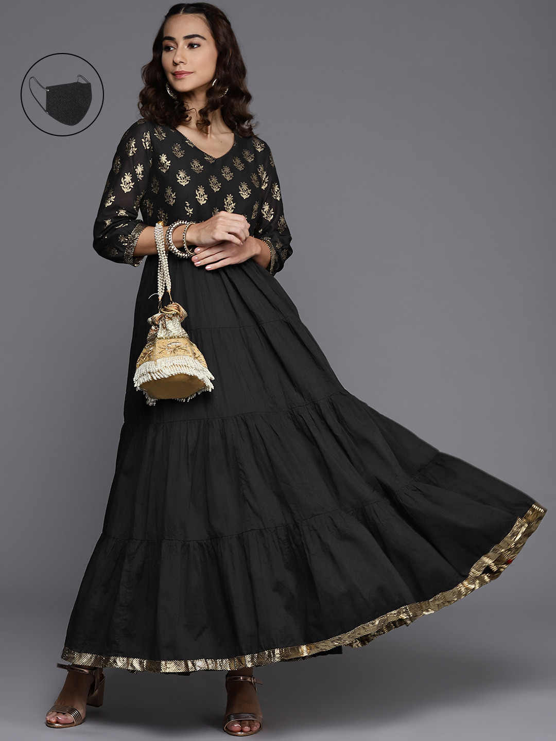 

Biba Black & Black Floral Maxi Dress