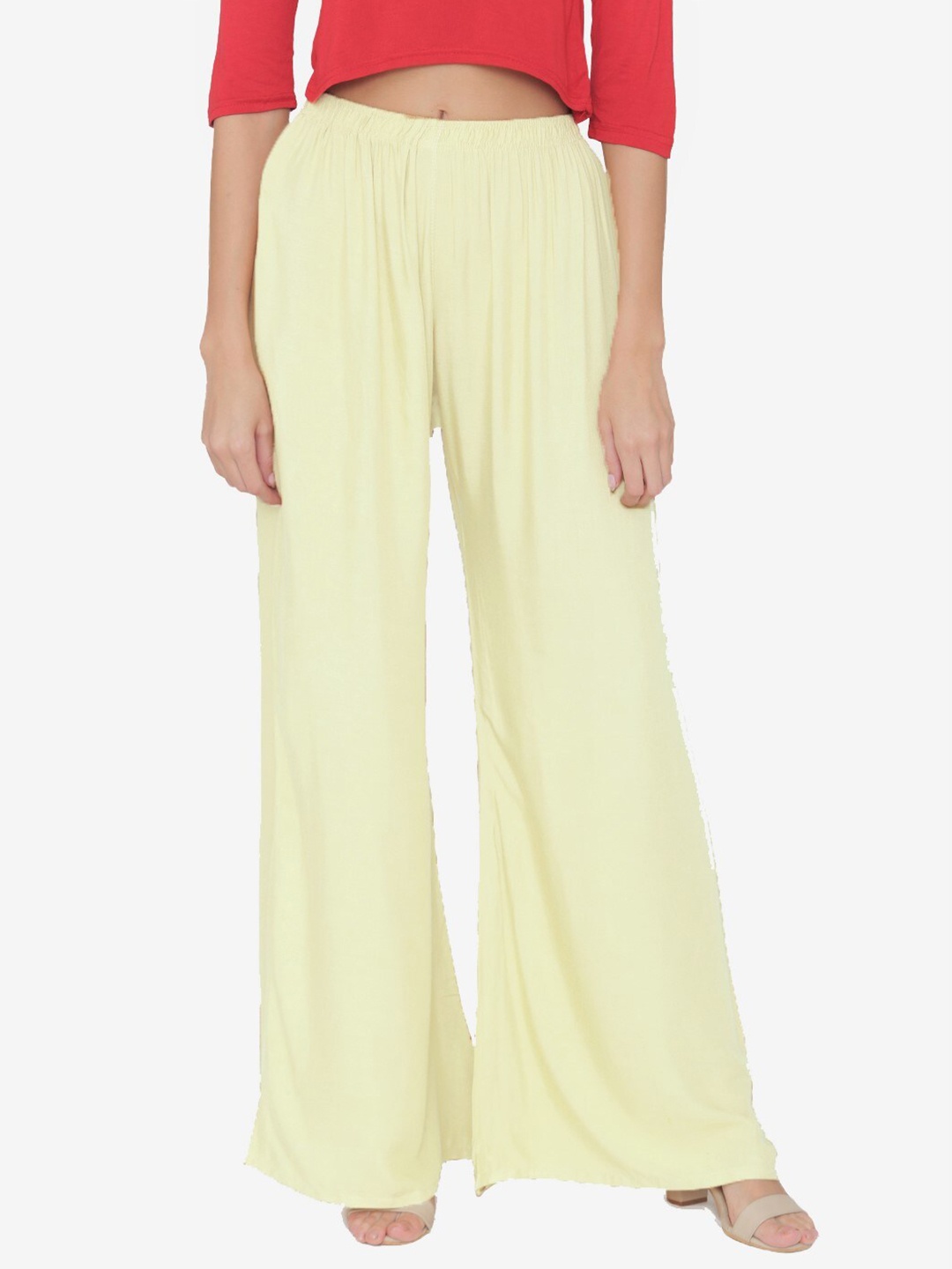 

N-Gal Women Cream Wide Leg Rayon Palazzo