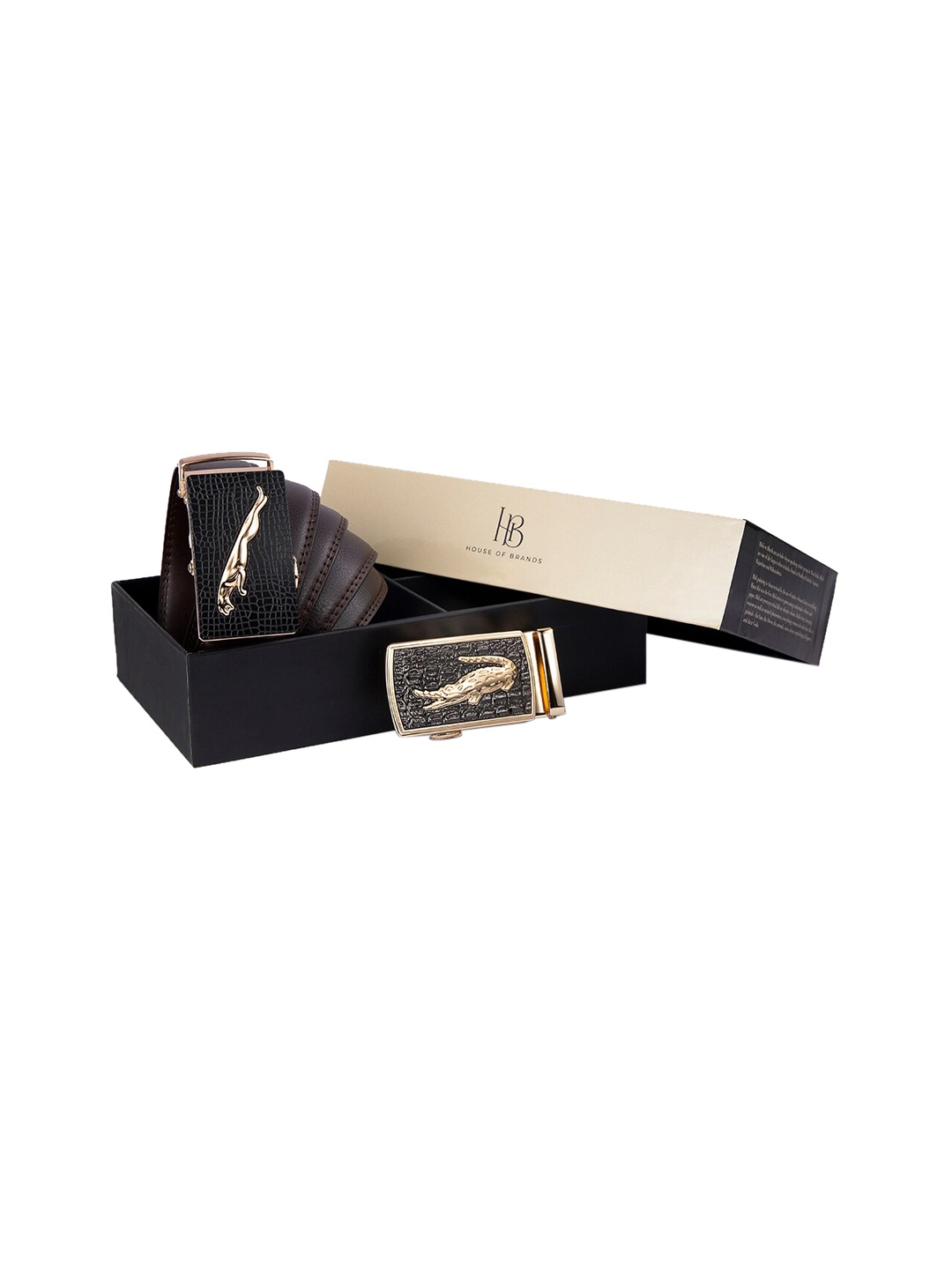 

BANGE Men Brown & Gold Leather Formal Belt Accessory Gift Set