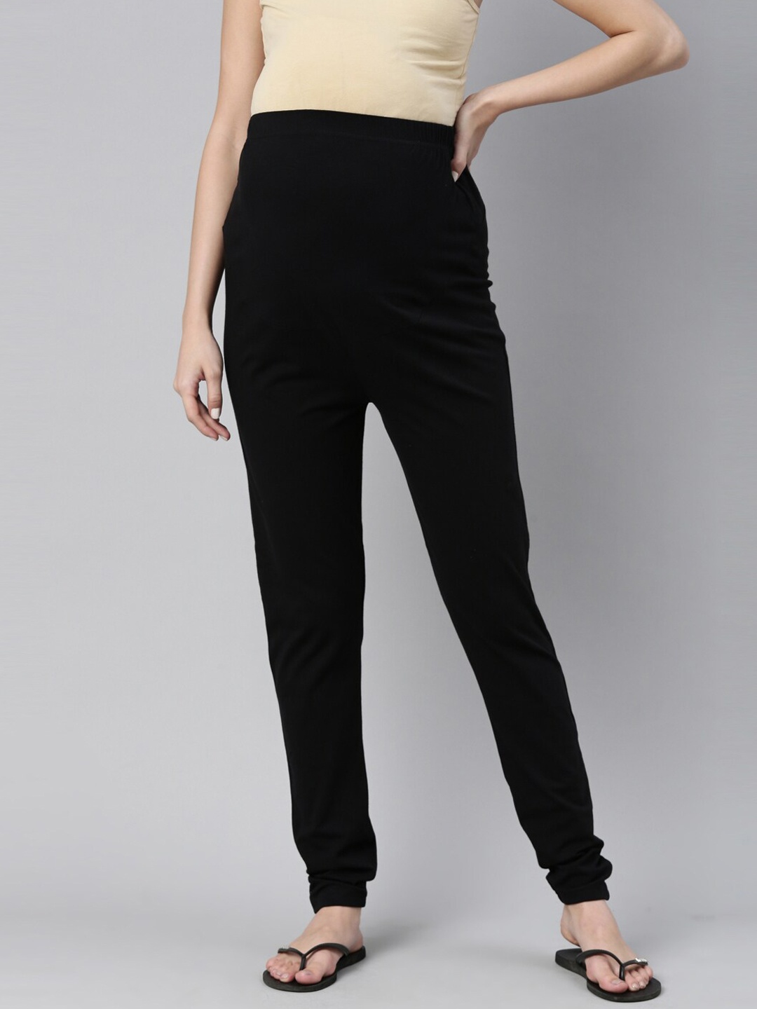 

Kryptic Women Black Solid Churidar-Length Maternity Leggings