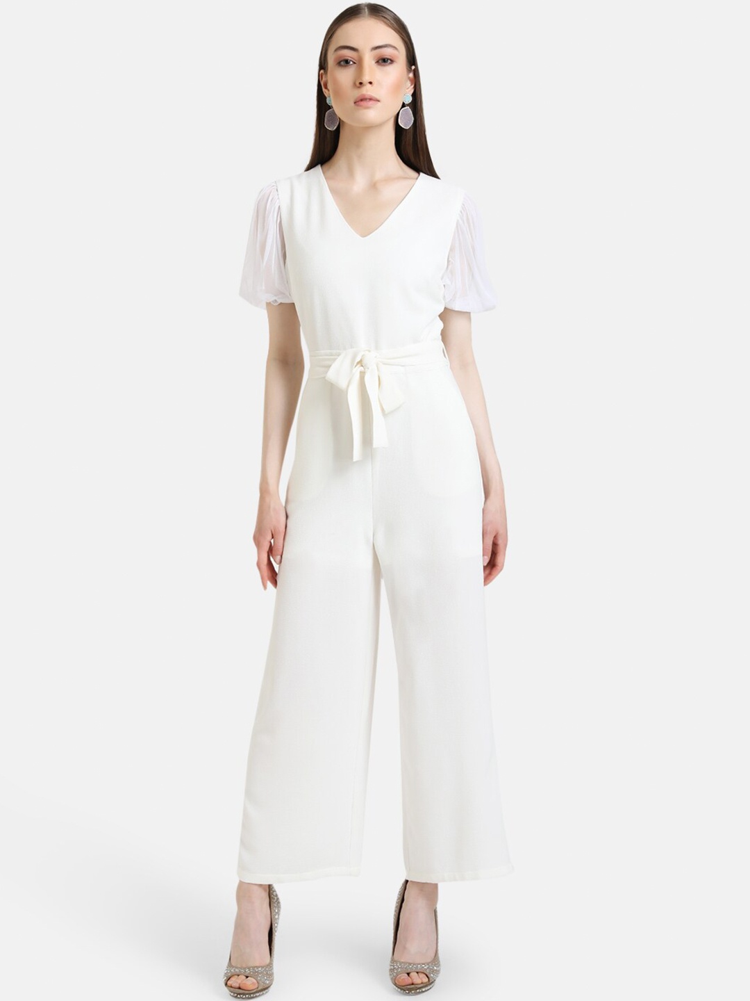 

Kazo Women White Culotte Jumpsuit with Ruffles