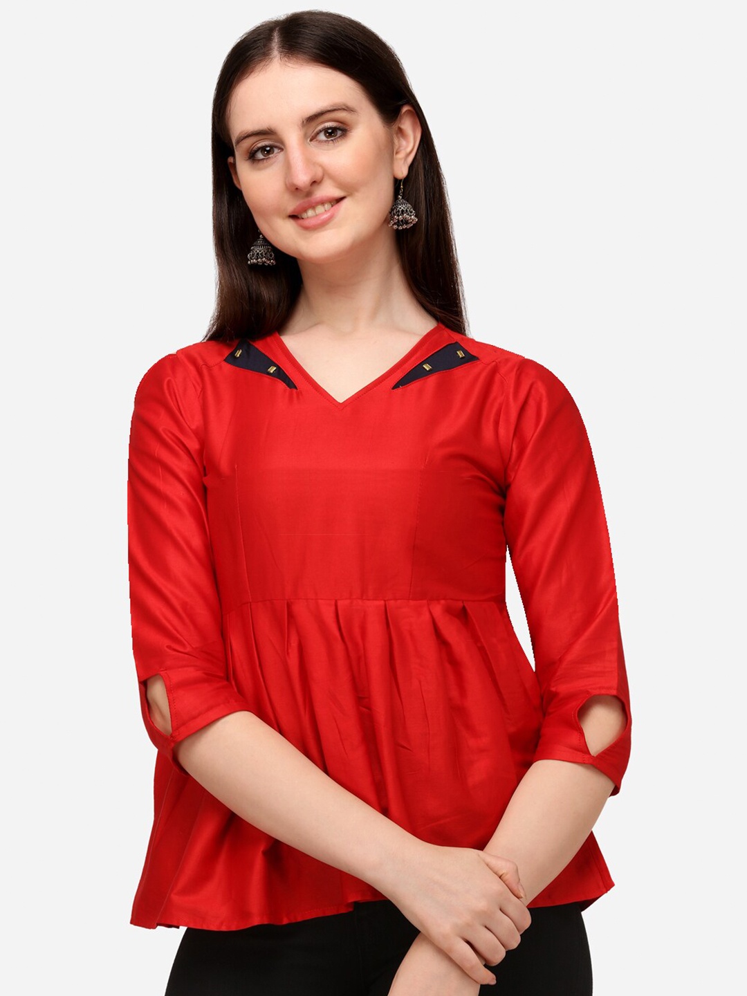 

VENISA Red Solid Satin Empire Top