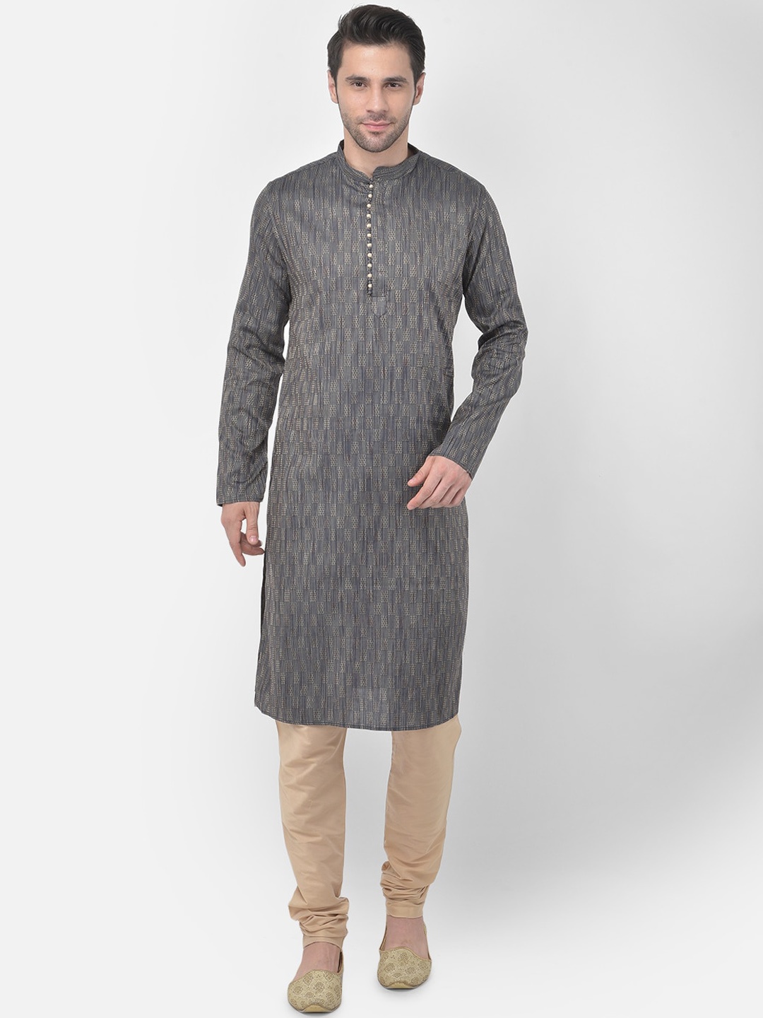 

TABARD Men Grey & Gold-Toned Woven Design Cotton Kurta