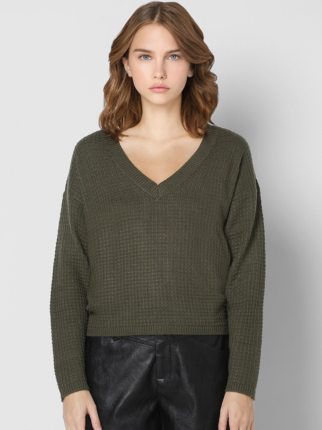 

ONLY Women Olive Green Crop Pullover
