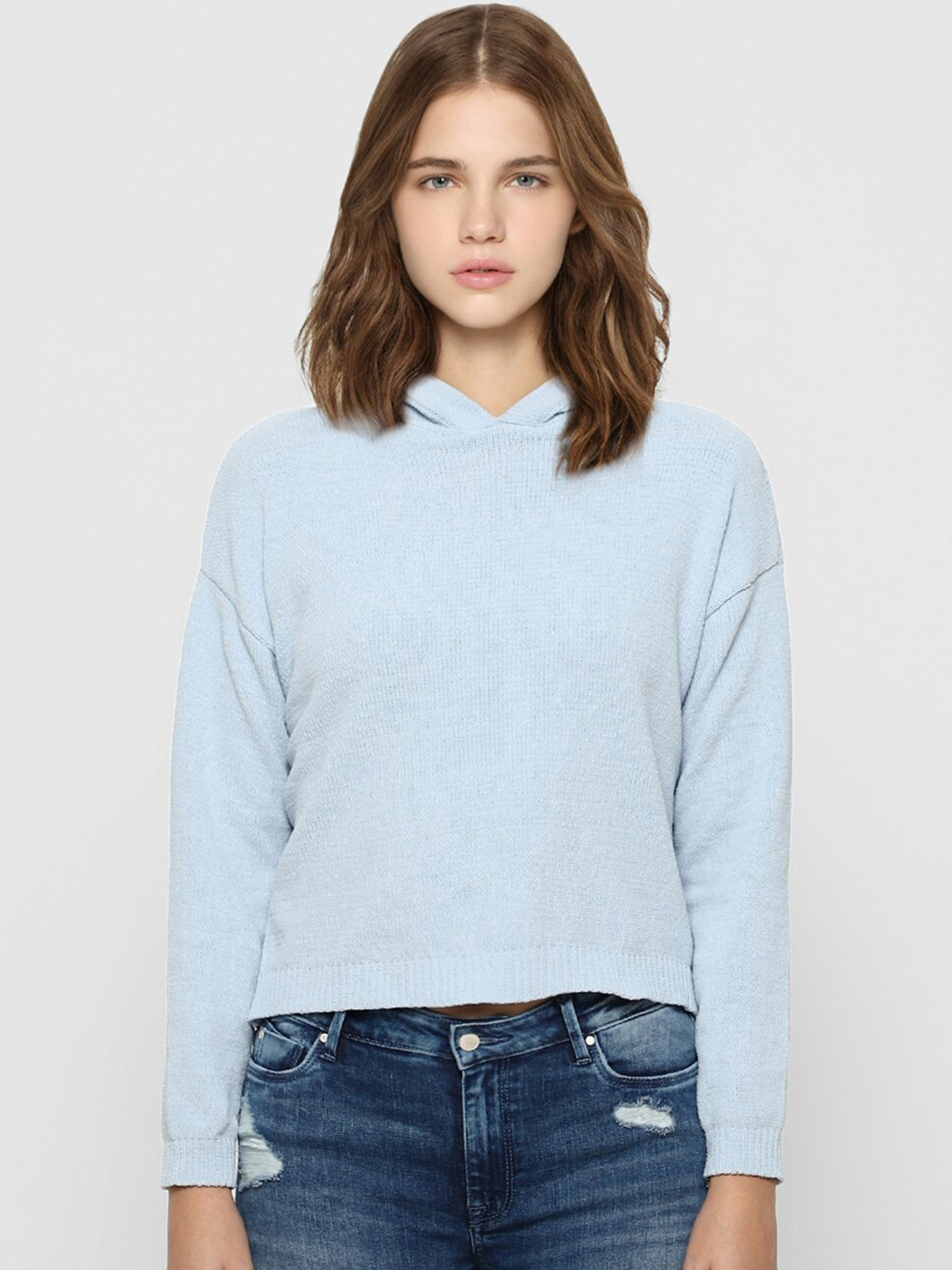 

ONLY Women Blue Solid Crop Pullover