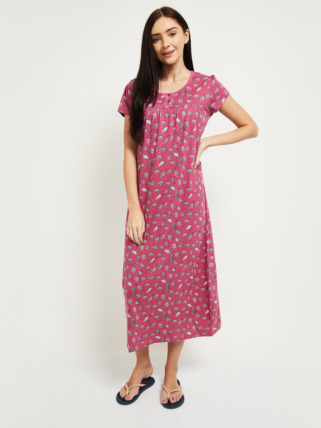 

Max Women Magenta Printed Cotton Nighty