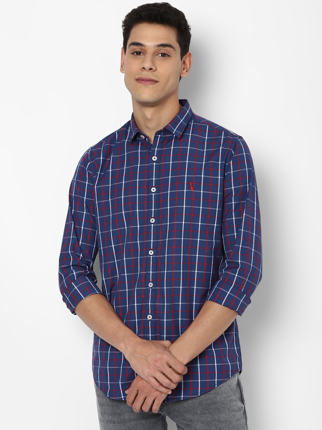 

SIMON CARTER LONDON Men Navy Blue Slim Fit Opaque Checked Casual Shirt