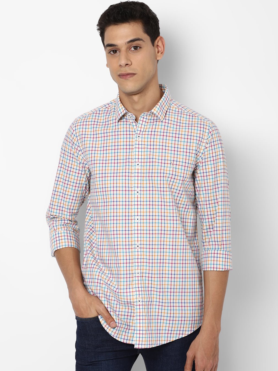 

SIMON CARTER LONDON Men Cream-Coloured Slim Fit Opaque Checked Casual Shirt