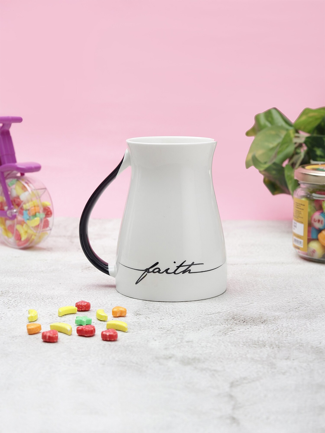 

JCPL White & Black Floral Printed Ceramic Glossy Mug