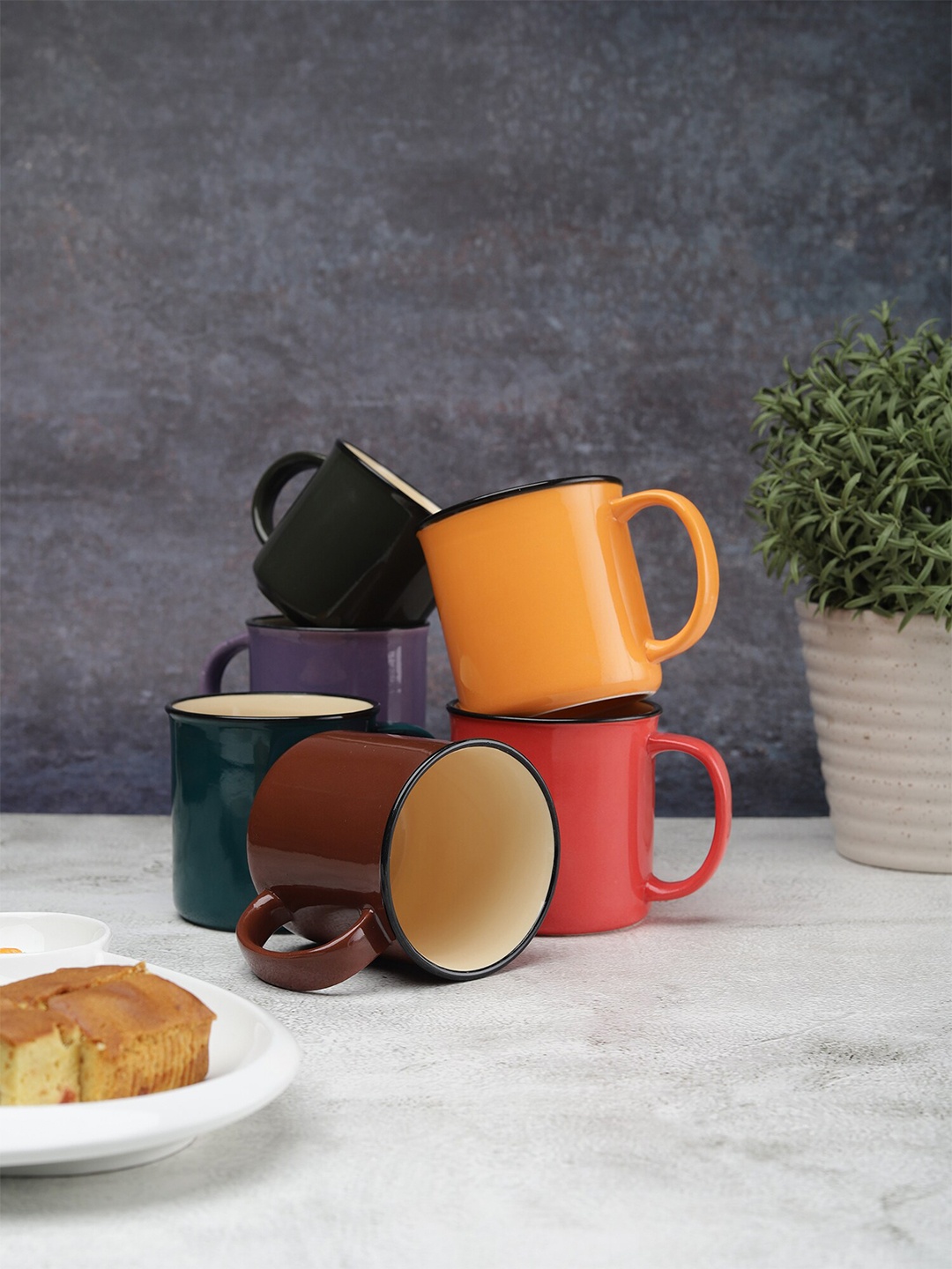 

JCPL Set of 6 Red & Orange Floral Printed Ceramic Glossy Cup
