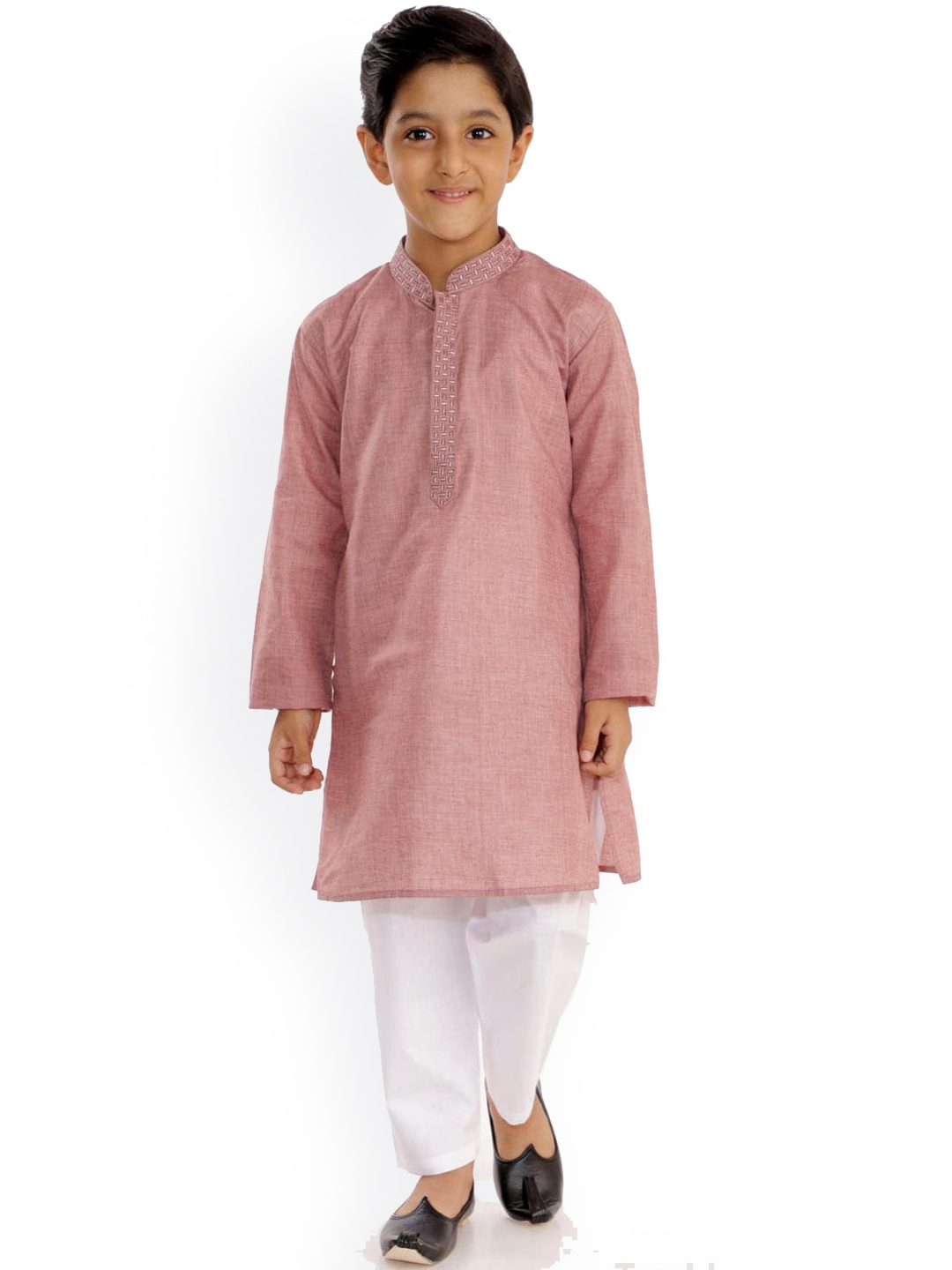 

YK Boys Brown & White Solid Cotton Blend Kurta With Pyjamas