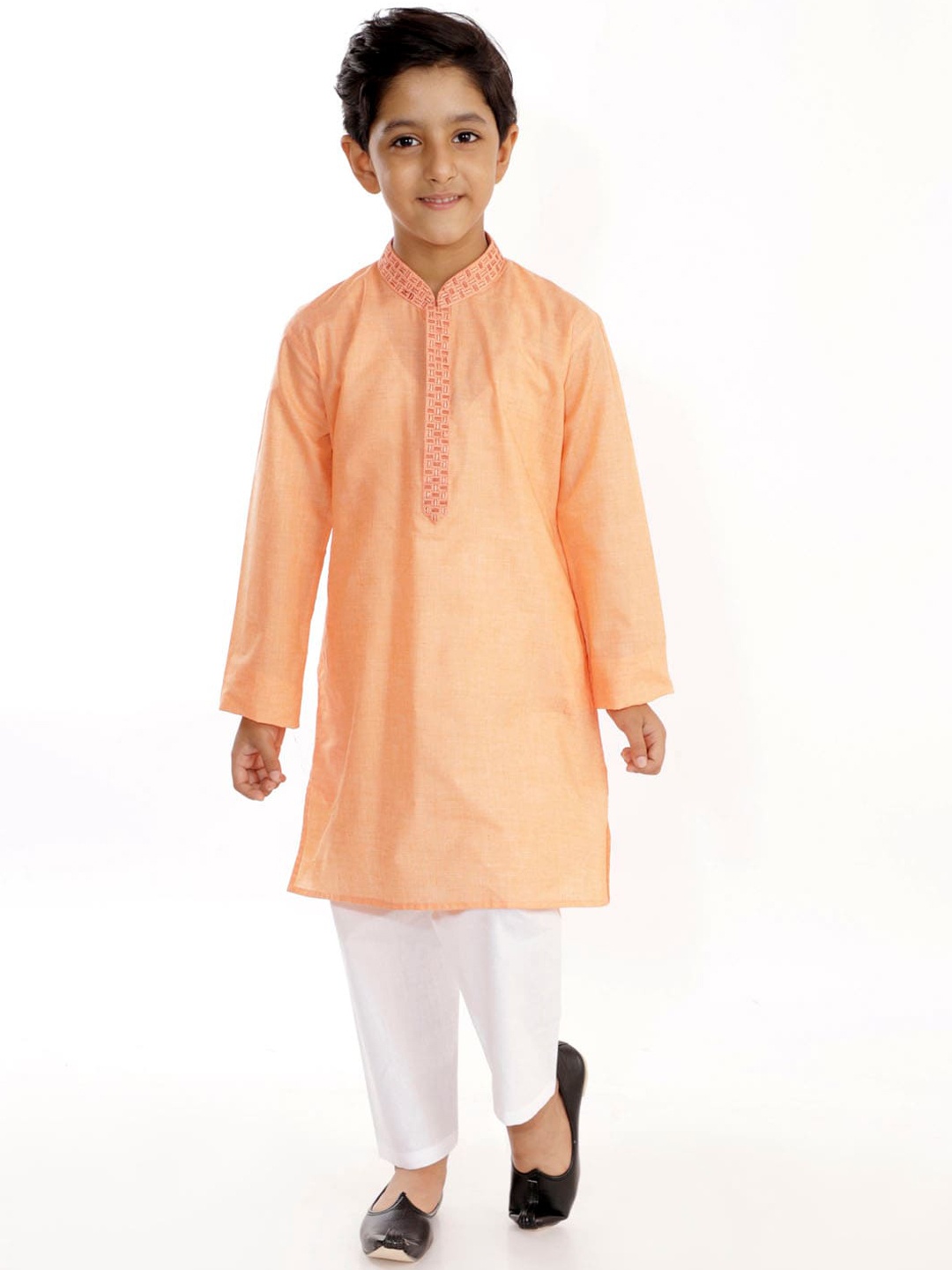 

YK Boys Peach-Coloured & White Regular Kurta with Pyjamas