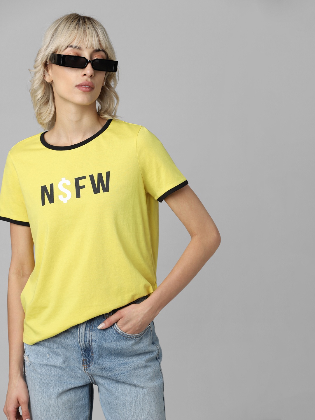 

ONLY Women Yellow & Black Typography Printed T-shirt