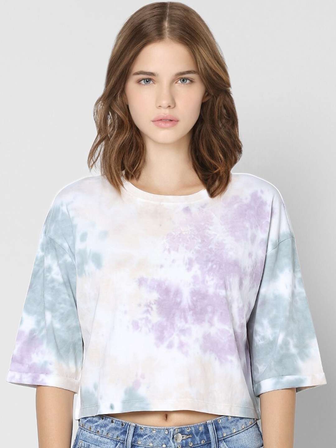 

ONLY Women Multicoloured Tie and Dye Boxy T-shirt, Multi