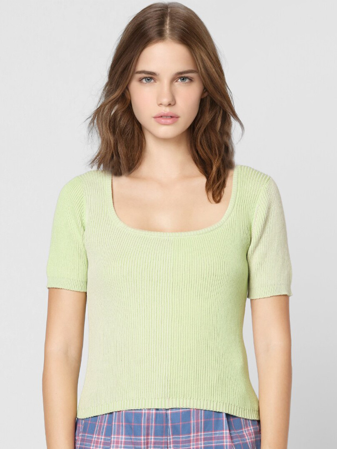 

ONLY Women Green Solid Knitted T-shirt