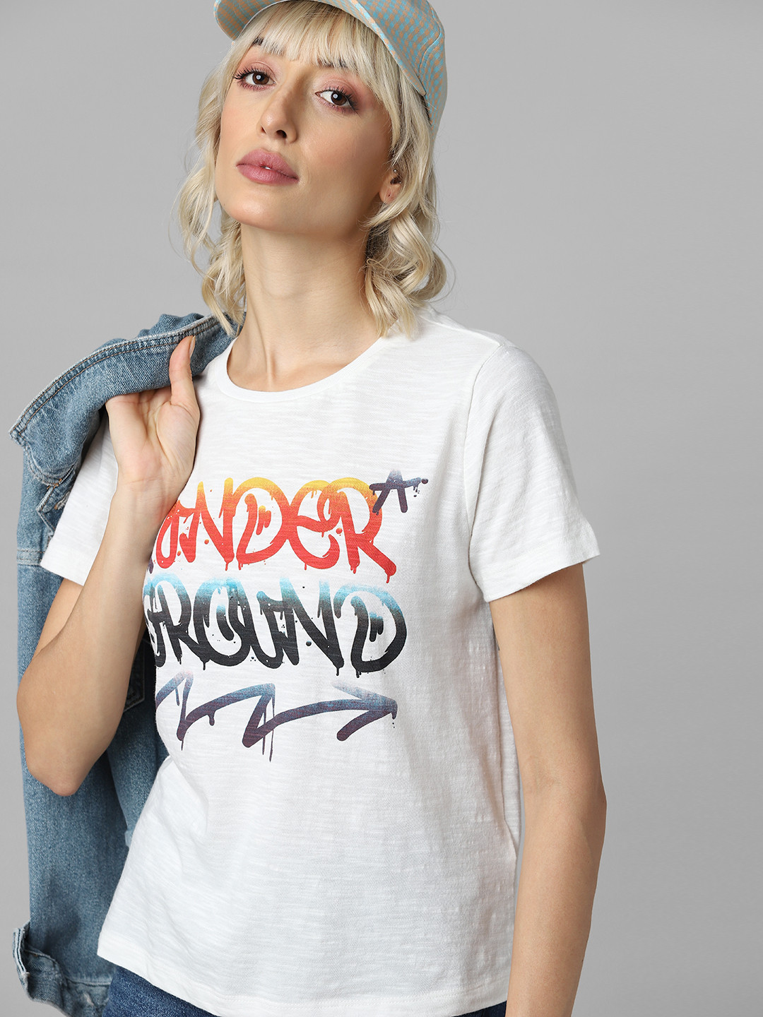 

ONLY Women White Typography Printed T-shirt