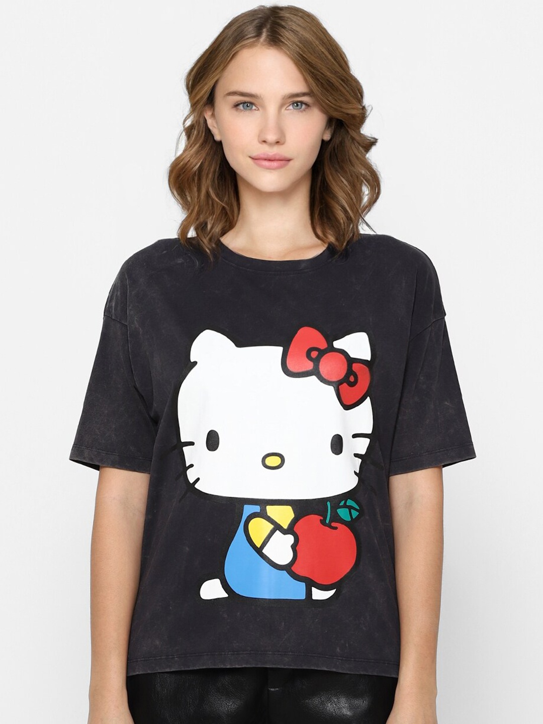 

ONLY Women Black & White Hello Kitty Printed T-shirt
