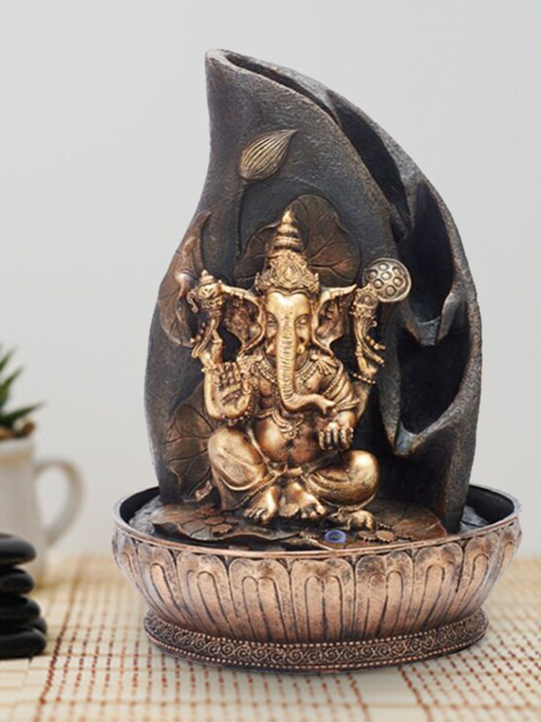 

HomeTown Brown & Gold-Toned Floral Ganesh Fountain
